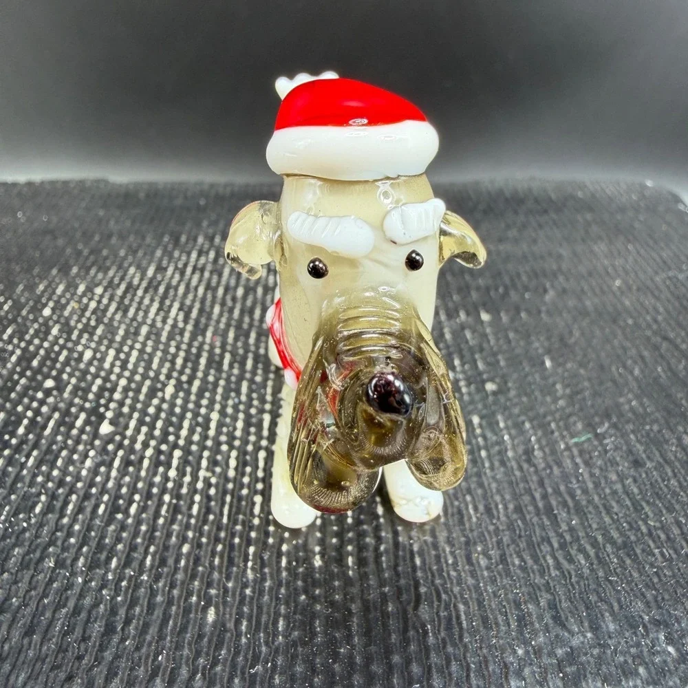 Pier 1 Blown Glass Schnauzer Dog Figurine Santa Hat Christmas‎ Holiday 3 Inch